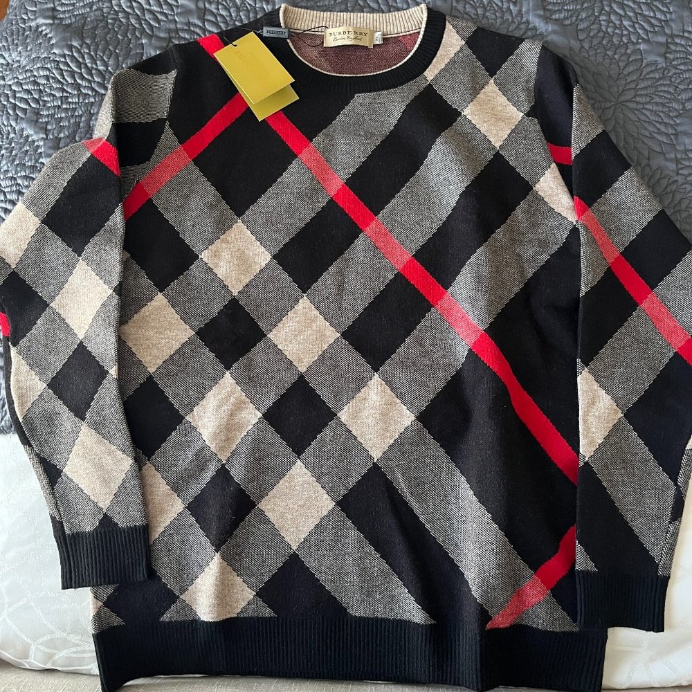 Burberry black tan red sweater - womens M or mens XS - Picture 2 of 4